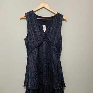 Navy polka dot ruffle dress